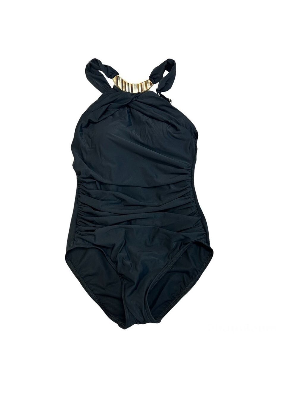 MIRACLESUIT black mother of pearl detail halter one piece swimsuit Sz 8